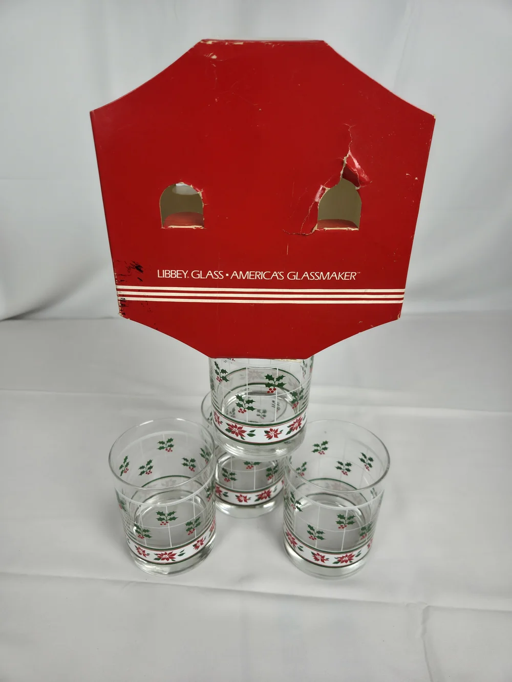 Libbey Holiday Holly and Poinsettia Glass Tumblers in Red and Green